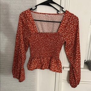 SHEIN Red Floral Smocked Blouse